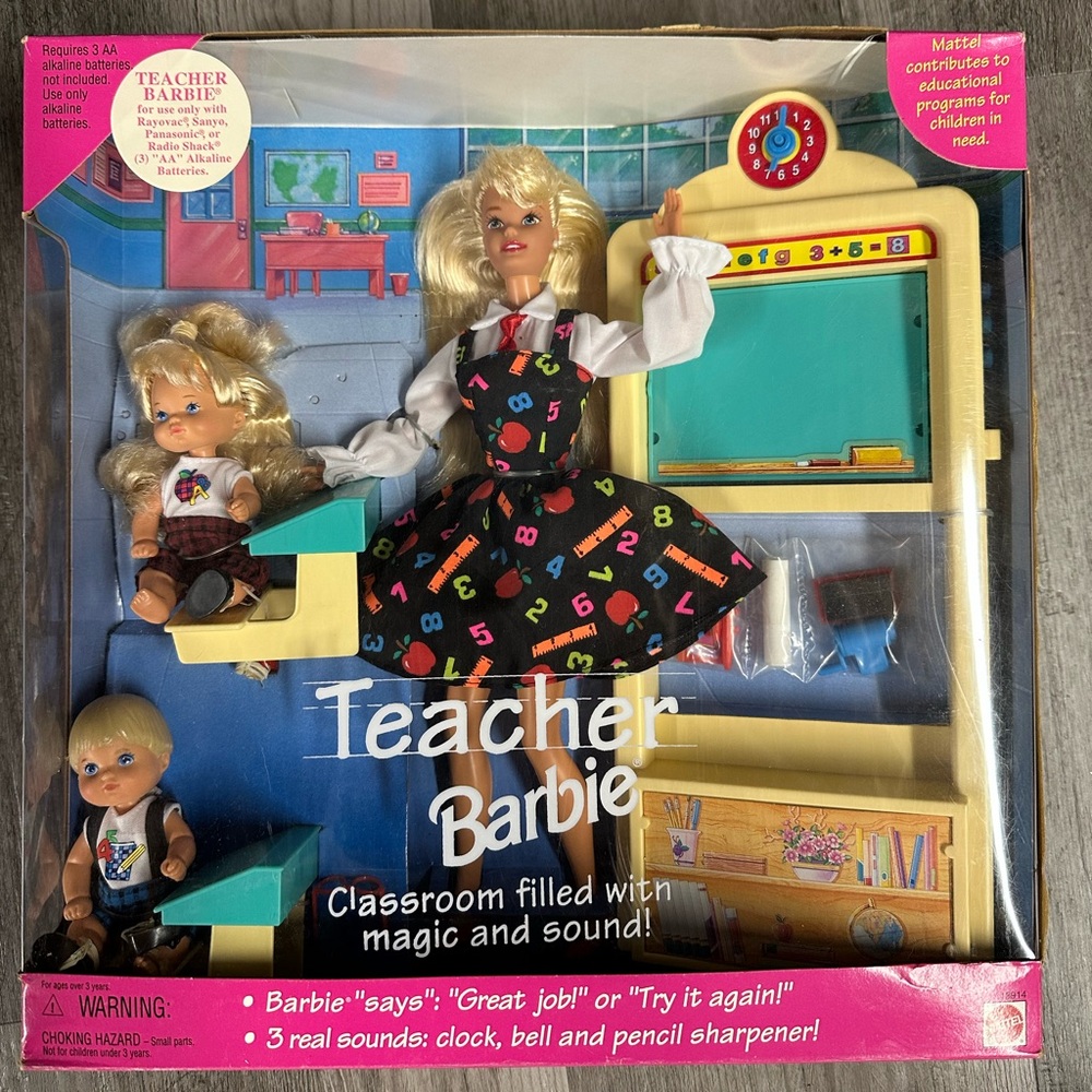1995 Vintage Teacher Barbie Playset with Blonde Hair and Colorful Dress